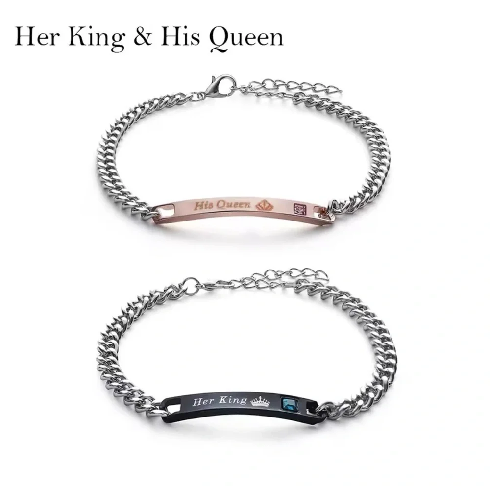 His Queen & Her King Titanium And  Stainless Steel Couples Bracelet Set
